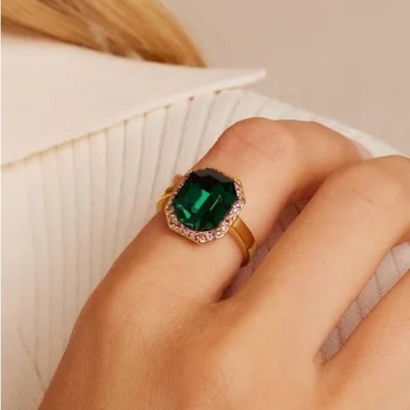 Gorjana 18k Gold Plated Brass Emerald Rose Crystals Lexi Octagon Ring Size 7 - Picture 2 of 7